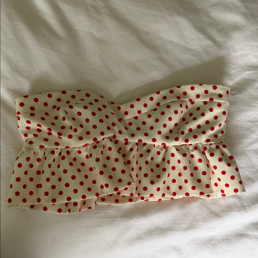 Zara Cream and Red Polka Dot Top